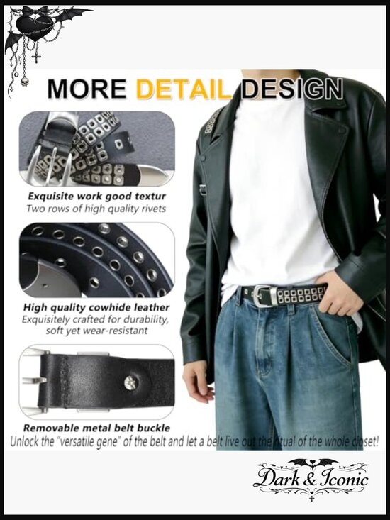 Genuine Leather Studded Punk Belt Y2K Goth Unisex 1.1\